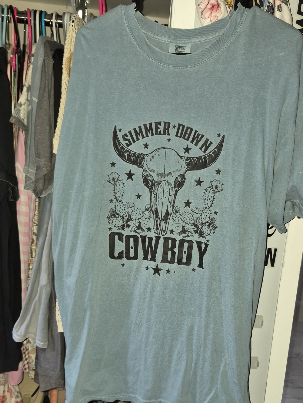 LComfort Colors Light Blue 'Simmer Down Cowboy' Graphic Tee Xl